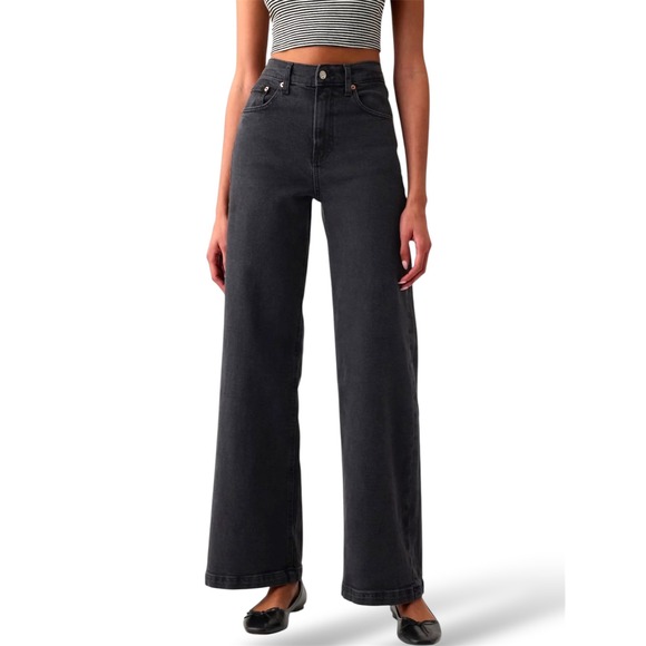 GAP Denim - Gap High Stride Wide Leg Jeans Washed Black High Rise Denim 27 4 Tall A36